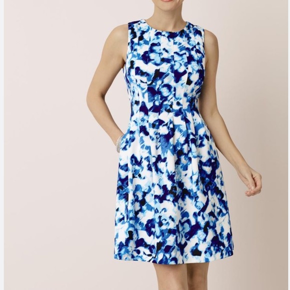 Eliza J Fit & Flare Sleeveless Dress 12 Stretch Vacation Summer Abstract Floral - Picture 1 of 10